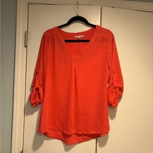Hawthorne V-Neck Roll-Tab Sleeve Blouse